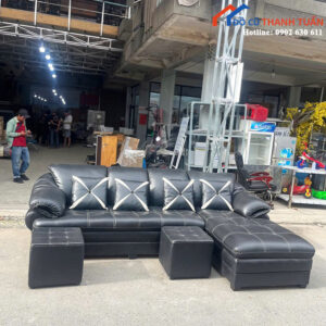 Bộ Sofa Góc Chữ L Cũ 2M8x1M8 Bọc Da Hiện Đại