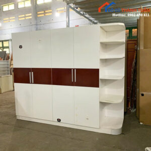 Tủ Quần Áo Gỗ Cũ 2M4x2M Màu Trắng Sọc Nâu Hiện Đại