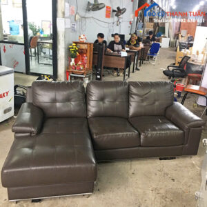 Sofa Cũ Góc Chữ L Màu Nâu Bọc Da Êm Ái Giá Tốt