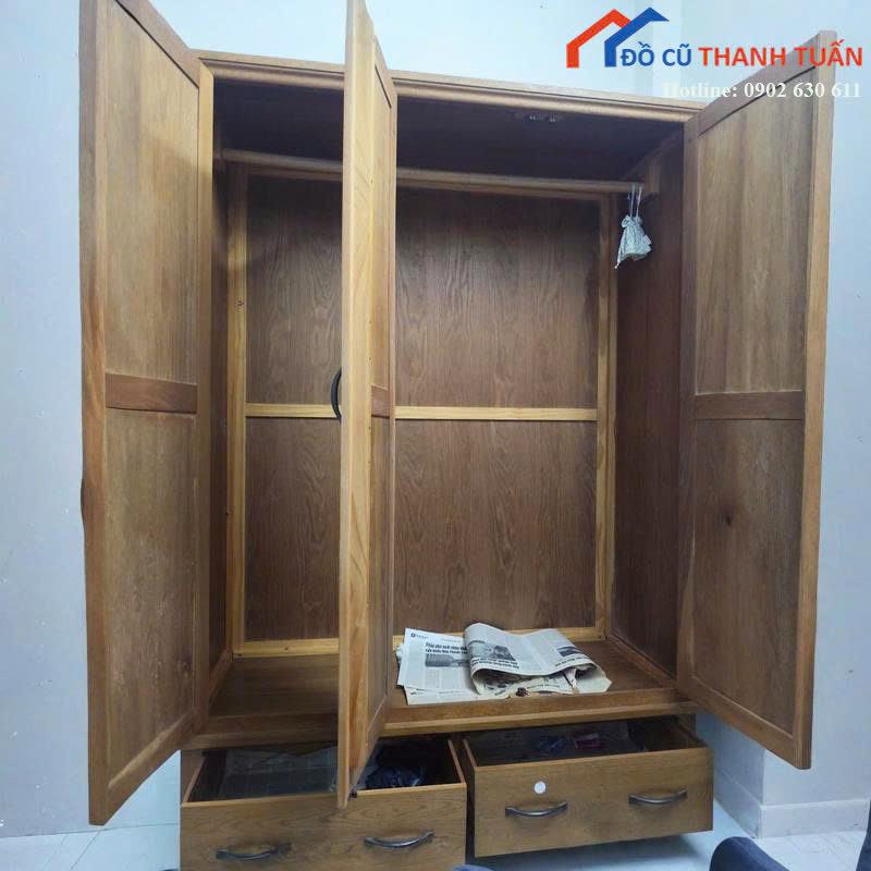 1m3x1m9x55-ga-4tr-2 Tủ Quần Áo Gỗ Cũ 1M3x1M9 Thiết Kế 3 Cánh Có Hộc