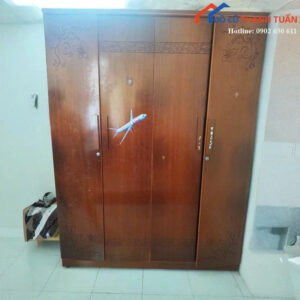 Tủ Quần Áo Cũ 1M6x2M1 Màu Nâu Thiết Kế 4 Cánh