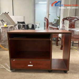 Bàn Làm Việc Gỗ Cũ Để Máy Tính Có Bánh Xe Tiện Lợi