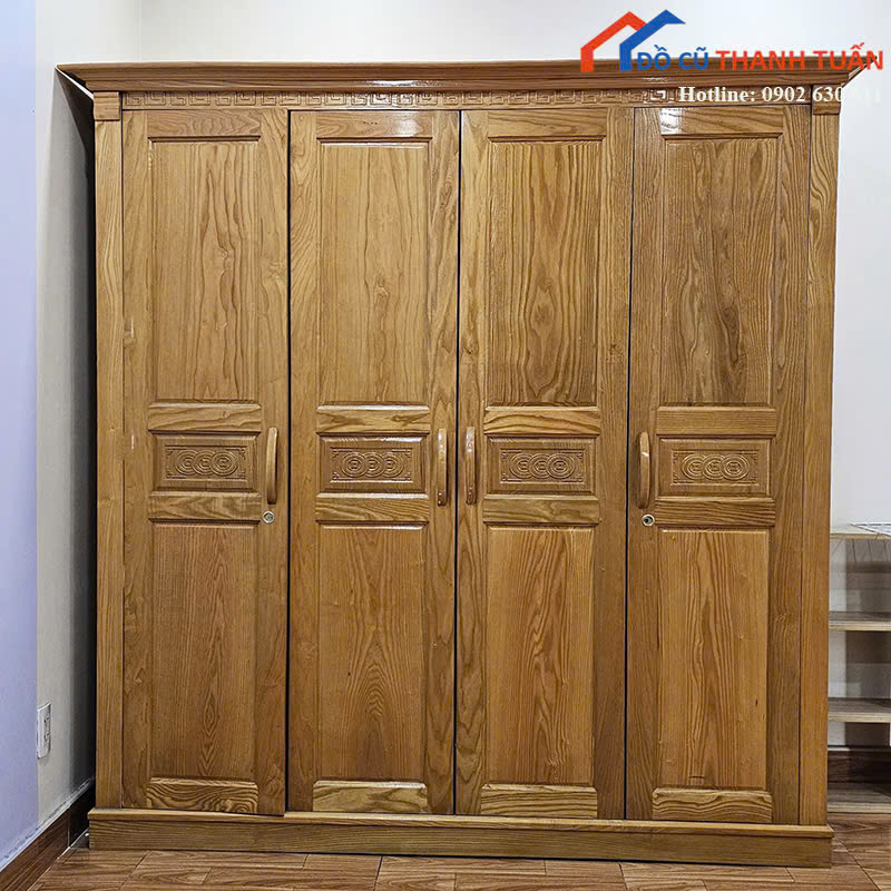 Tu-quan-ao-7tr5-1 Tủ Quần Áo Cũ Gỗ Sồi Thiết Kế 4 Cánh Cao Cấp