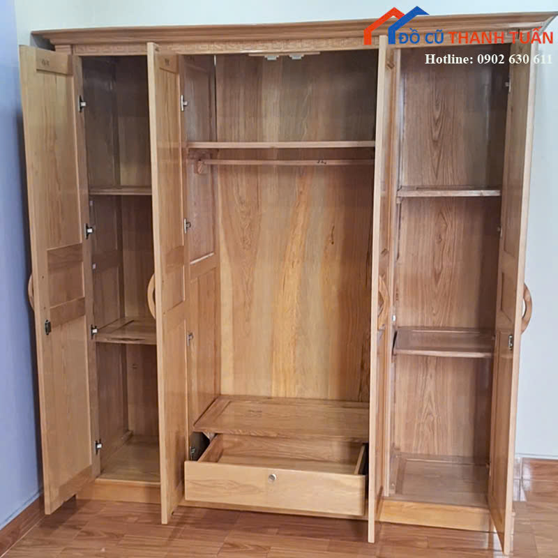 Tu-quan-ao-7tr5-2 Tủ Quần Áo Cũ Gỗ Sồi Thiết Kế 4 Cánh Cao Cấp