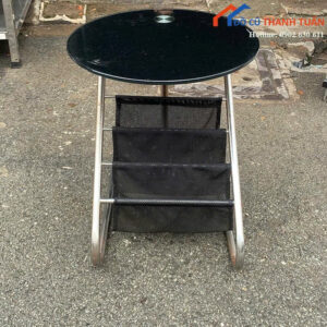 Bàn Cafe Cũ 48CM Mặt Kính Màu Đen Phối Kệ Để Sách