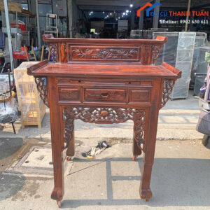 Bàn Thờ Cũ 2 Tầng 1M07 Chạm Khắc Hoa Văn Cổ Điển