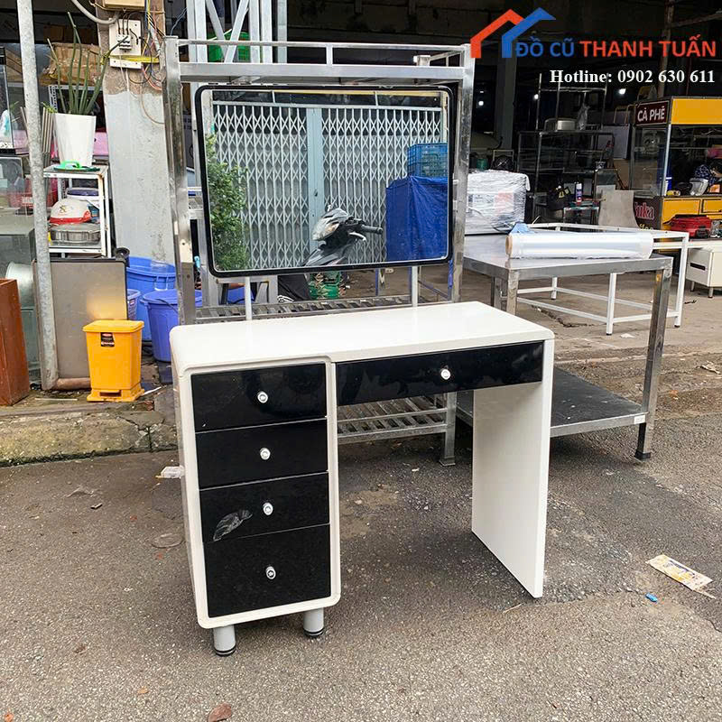 blv-1tr51 Bàn Trang Điểm Cũ Màu Đen Thiết Kế Gương Vuông Lớn