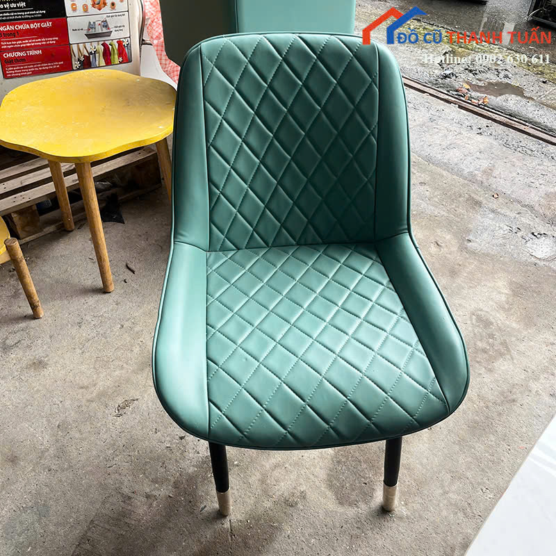 ghe-an-350k-1 Ghế Ăn Cũ Bọc Da Caro Màu Xanh Ngọc Sang Trọng