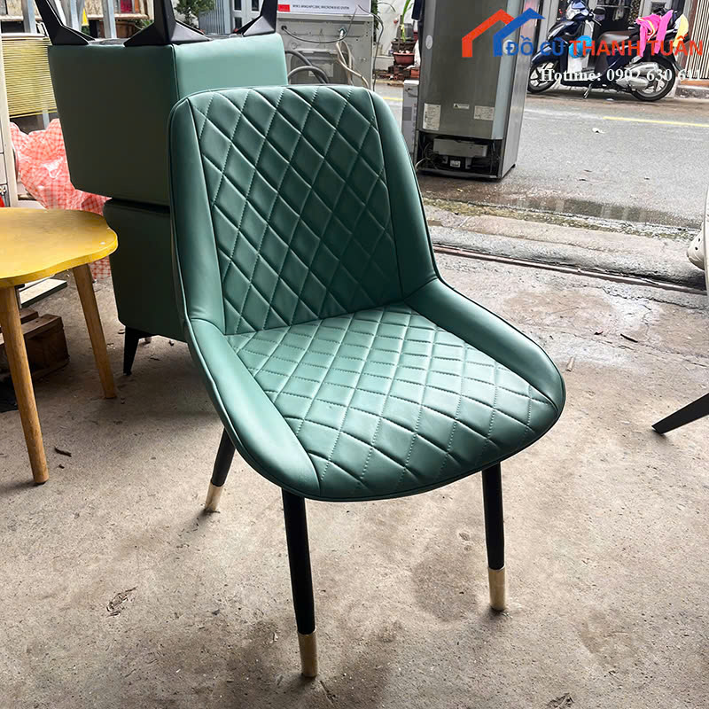 ghe-an-350k-3 Ghế Ăn Cũ Bọc Da Caro Màu Xanh Ngọc Sang Trọng