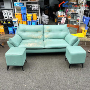 Bộ Sofa Cũ 1M9x75CM Bọc Da Màu Xanh Ngọc Êm Ái