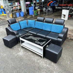 Bộ Sofa Cũ Góc L 2M2x1M4 Màu Đen Phối Xanh Hiện Đại