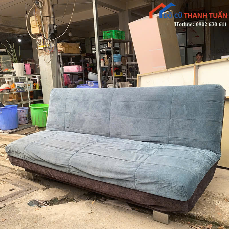 sofa-bed-1tr2-1 Sofa Bed Cũ Bọc Vải Màu Xanh Gấp Gọn Tiện Lợi