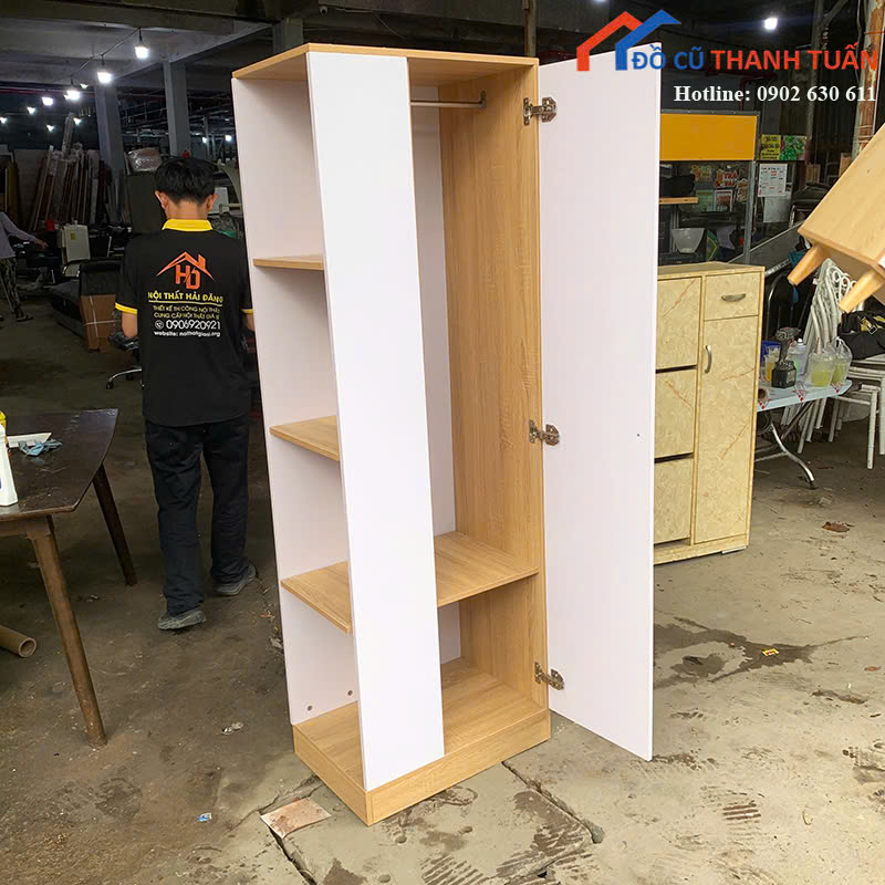 tqa-850k-3 Tủ Quần Áo Cũ 1 Cánh Có Kệ Bên Hông Tiện Dụng