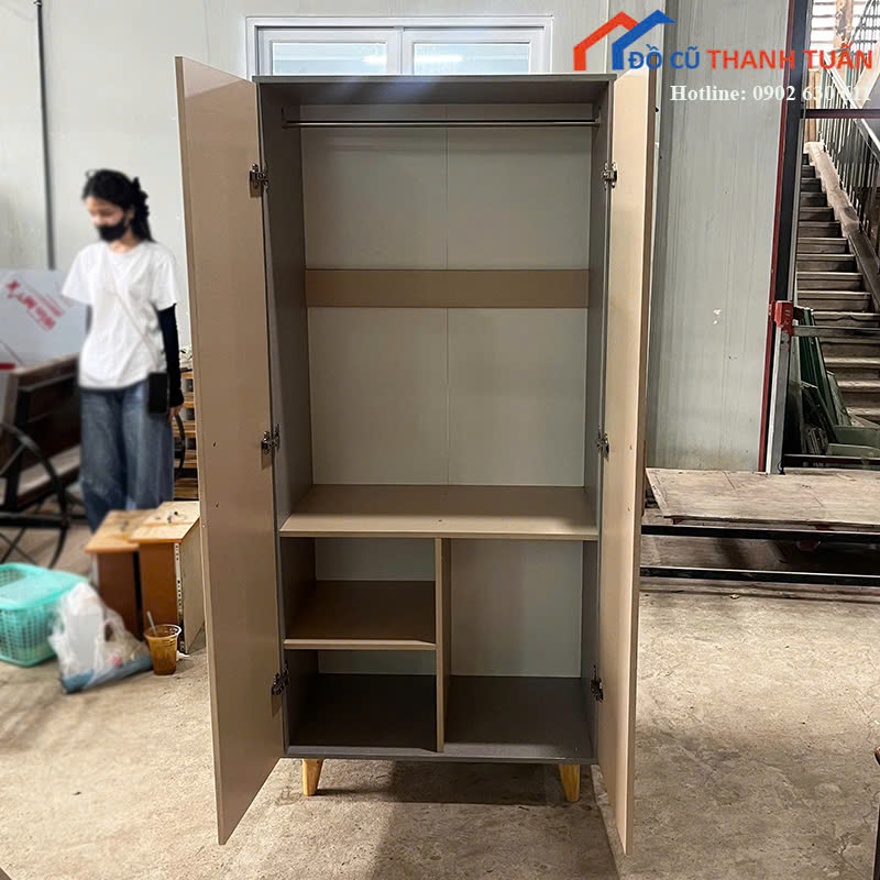 tqa-850k-8 Tủ Quần Áo Cũ Thiết Kế 2 Cánh Chia Ngăn Tiện Lợi