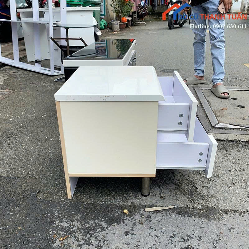 tu-47x40-sl2-650k-3 Tủ Đầu Giường Cũ Màu Trắng 47CMx40CM Có 2 Hộc Kéo