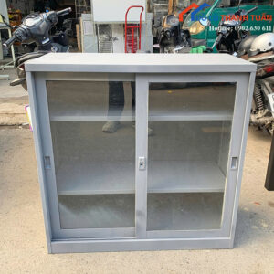 Tủ Hồ Sơ Cũ Màu Xám Thiết Kế 2 Cánh Kính Mờ