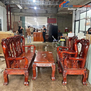 Bộ Salon Gỗ Cũ Màu Nâu Tự Nhiên Chạm Khắc Tinh Xảo