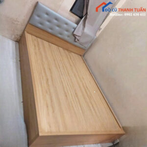 Giường Ngủ Cũ 1M4x2M Bọc Da Màu Xám Tiện Dụng