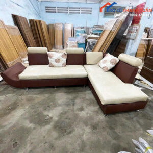 Sofa Cũ Góc L Màu Nâu Phối Kem Hiện Đại Giá Tốt