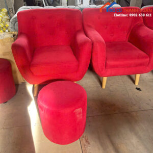 Bộ Sofa Cũ Bọc Đệm Màu Đỏ Chân Gỗ Sang Trọng