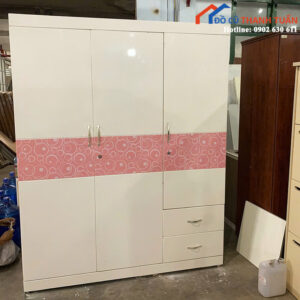 Tủ Quần Áo Cũ 3 Cánh Màu Trắng Phối Hồng Dễ Thương