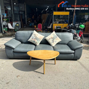 Bộ Sofa Cũ Bọc Da Màu Xám Xanh Kiểu Dáng Hiện Đại