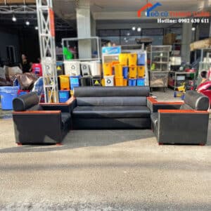 Bộ Sofa Bọc Da Cũ 3 Món Màu Đen Sang Trọng