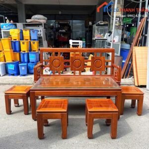 Bộ Salon Gỗ Căm Xe Cũ Mặt Kính 6 Món Sang Trọng