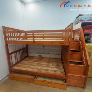 Giường Tầng Gỗ Cũ 2M5x1M3 Có Hộc Kéo Tiện Lợi