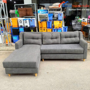 Sofa Góc L Cũ 2M2 Bọc Vải Xám Chân Gỗ Hiện Đại