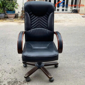 Ghế Giám Đốc Cũ Bọc Da Màu Đen Tay Vịn Gỗ Cao Cấp