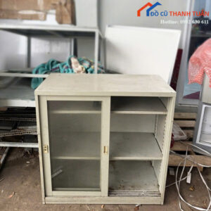 Tủ Hồ Sơ Cũ Màu Xám Thiết Kế 2 Cánh Kính Mờ