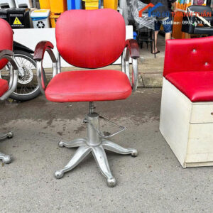 Ghế Cắt Tóc Cũ Bọc Da Màu Đỏ Tay Vịn Ốp Gỗ Hiện Đại