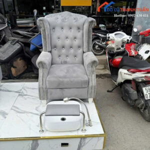 Ghế Nail Cũ Bọc Nhung Xám Tựa Lưng Cao Sang Trọng