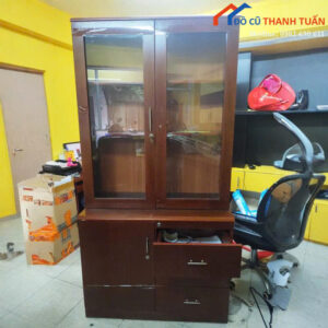 Tủ Hồ Sơ Gỗ Cũ 2Mx1M Màu Nâu Kết Hợp Ngăn Kéo