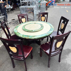 Bộ Bàn Ăn Cũ 1M3x76CM Hình Tròn Đi Kèm 6 Ghế