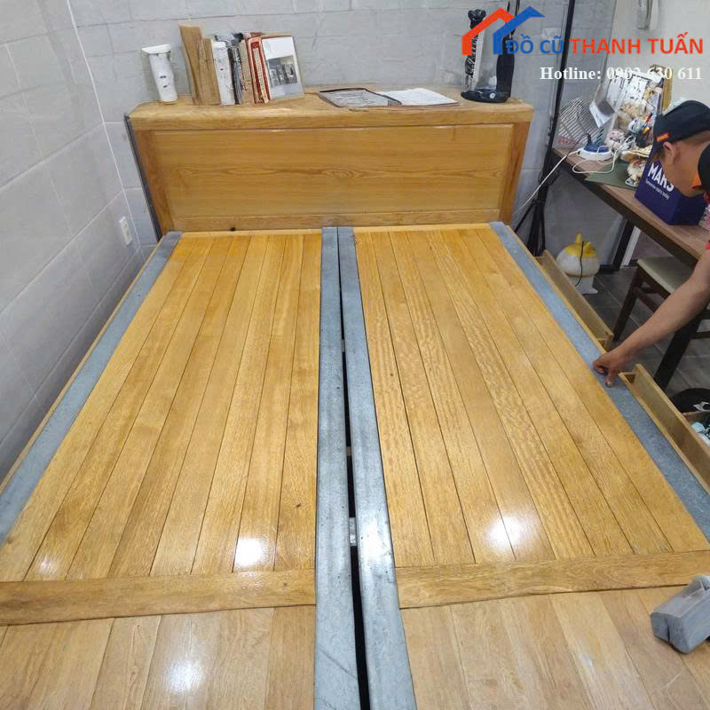 giuong-soi-dat-phan2-hoc-keo-1m8-x-2m-g4tr-1 Giường Gỗ Sồi Cũ 1M8x2M Dạt Phản Có Hộc Kéo Tiện Lợi