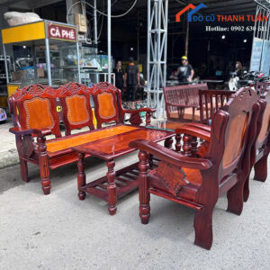 Bộ Salon Gỗ Cũ 1M7x60CM Màu Nâu Chạm Khắc Tinh Xảo