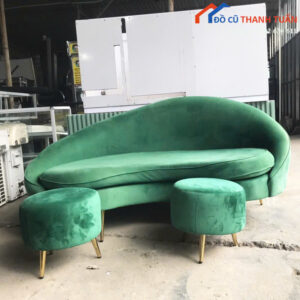Sofa Cũ 1M7x80CM Bọc Nhung Màu Xanh Uốn Lượn