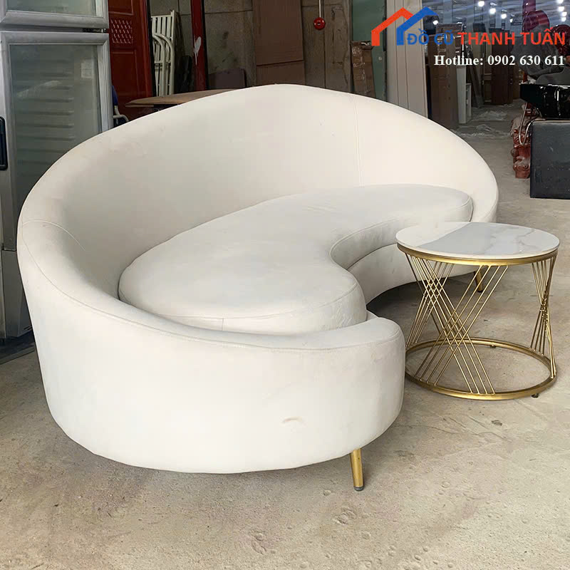 sofa-cu-2m1x90x83-G3tr-3 Sofa Cũ 2M1x90CM Bọc Nhung Màu Kem Bo Cong