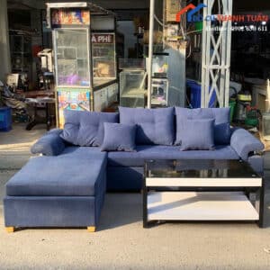 Sofa Cũ Bọc Vải Màu Xanh Thiết Kế Góc L Hiện Đại