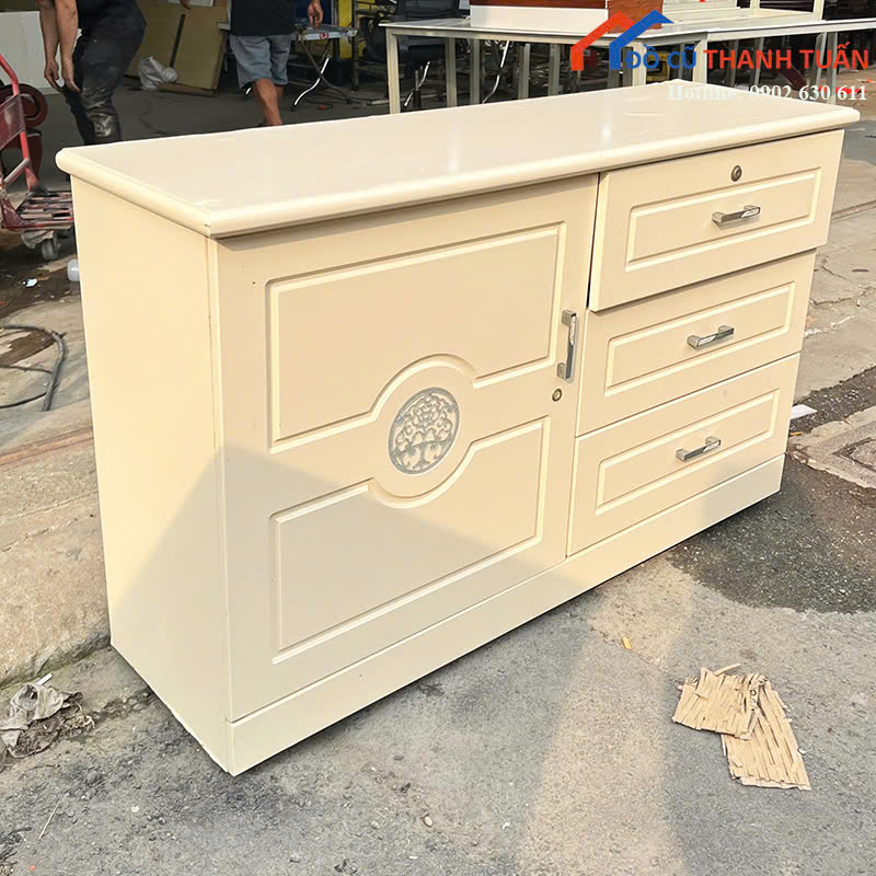 tu-1m3-x-40cm-x-cao-80cm-G1tr5-1 Tủ Đựng Đồ Cũ 1M3x80CM Màu Kem Thiết Kế 3 Hộc Kéo