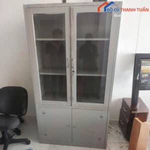 Tủ Hồ Sơ Cũ 1Mx1M8 Màu Xám 2 Cánh Kính Trong Suốt