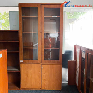 Tủ Hồ Sơ Cũ Vân Gỗ Thiết Kế 2 Cánh Kính Trong Suốt