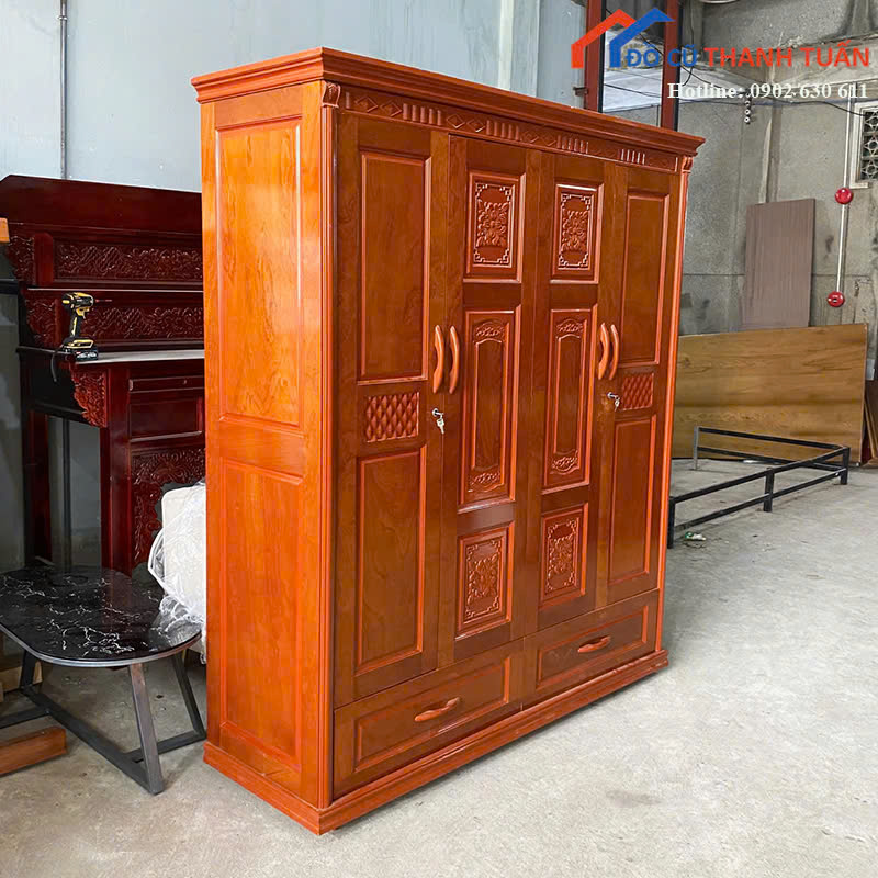 tu-quan-ao-moi-3 Tủ Quần Áo Thiết Kế 4 Cánh Kết Hợp 2 Hộc Kéo Mới 99%