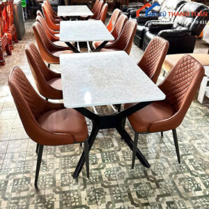 Bộ Bàn Ghế Ăn Bọc Da Thêu Caro Mới 99% (Nhiều Mẫu)