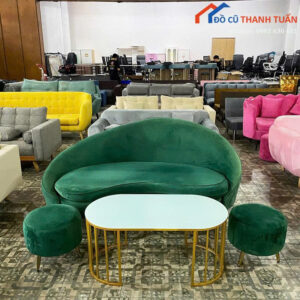 Sofa Cũ 1M7x80CM Bọc Nhung Màu Xanh Uốn Lượn