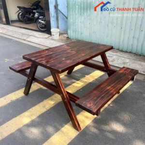 Bộ Bàn Ghế Cafe 1M2x70CM Liền Băng Ngoài Trời Mới 99%