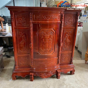 Tủ Thờ 1M47 Tràm Căm Pha Chạm Đỏ Mới 99%