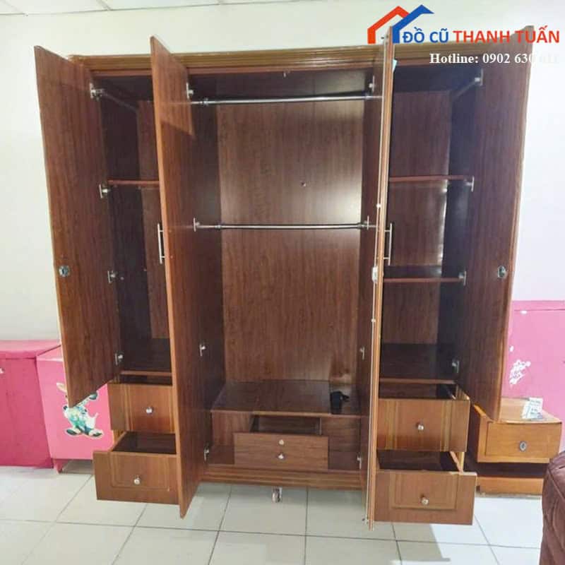 1tu-quan-ao-1m7x2mx60-2 Tủ Quần Áo Cũ 1M7x2M Thiết Kế 4 Cánh Có Hộc Kéo